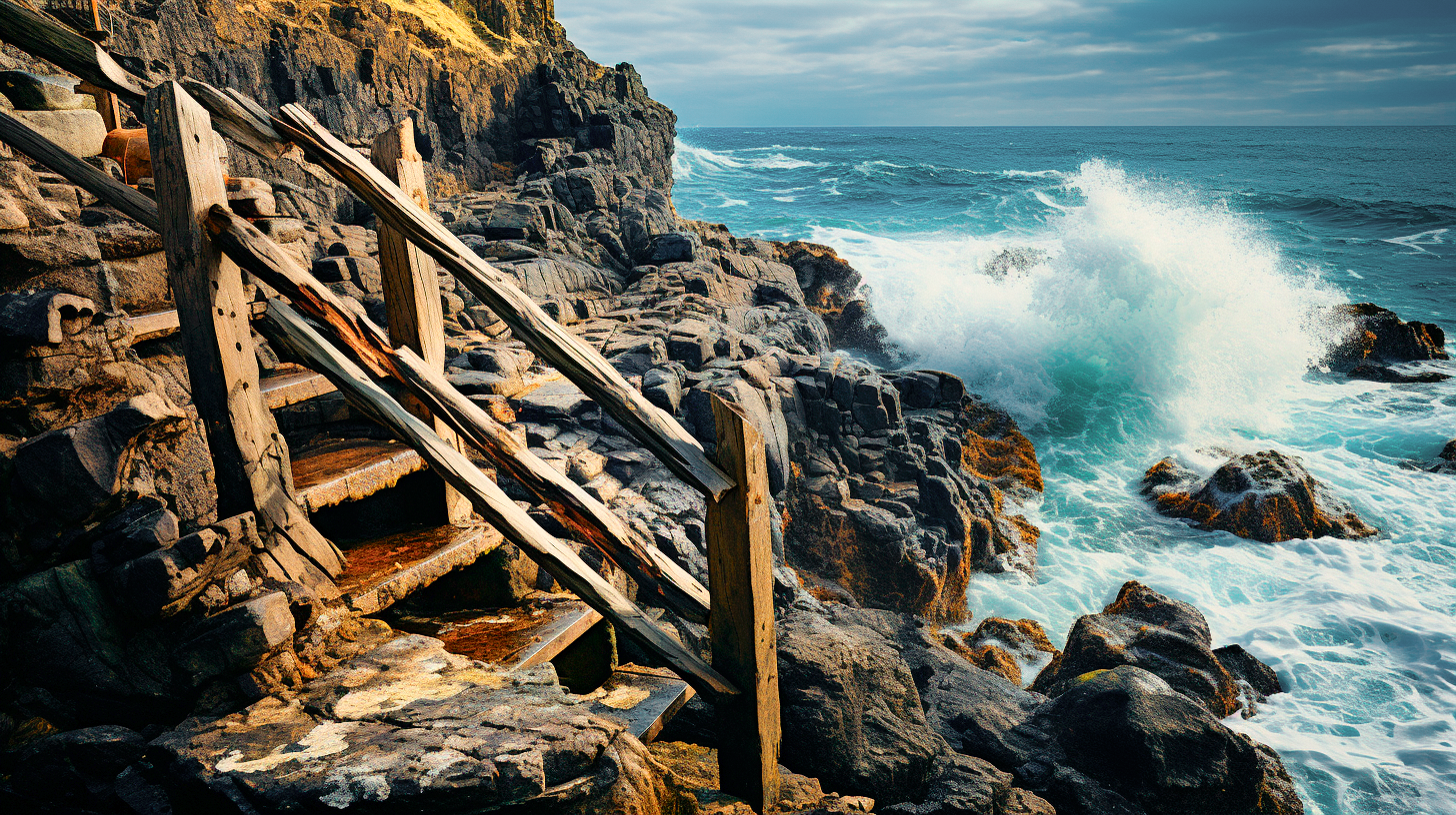 A weathered balustrade on the edge of a cliff battere 88c24bec 4a37 4af0 98c0 3b5e30b4d184